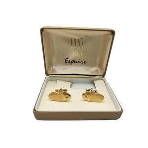 Vintage Esquire Gold Tone Cufflinks with Rhinestone Detail in Original Box